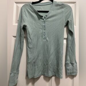 Aerie Light Blue Long Sleeve Henley Top
